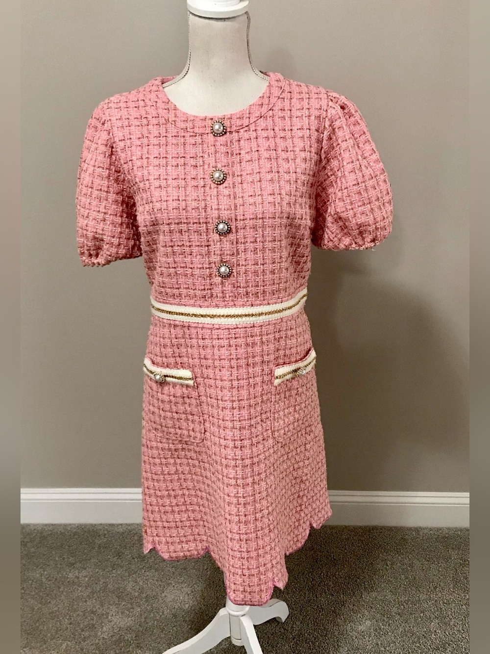 Simply Southern Pink Tweed Dress with Pearl Buttons